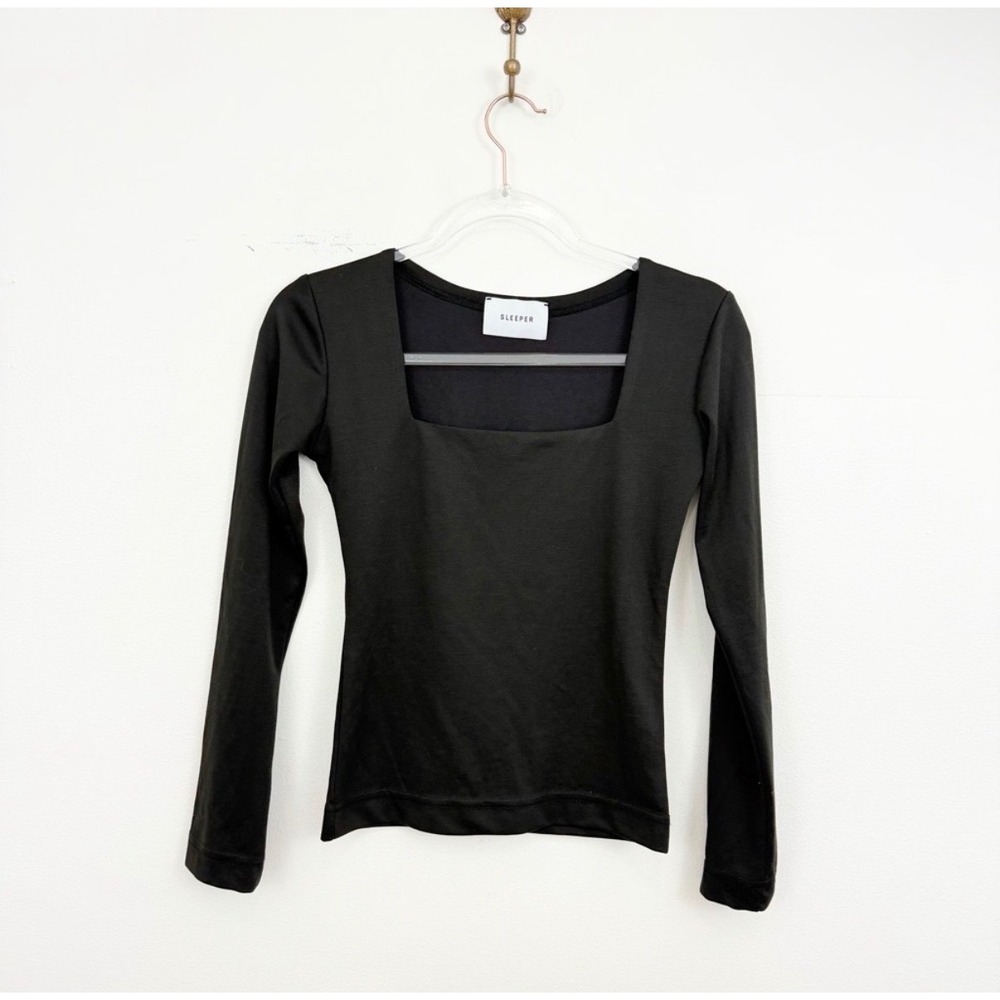 Sleeper Olive Green Square Neck Long Sleeve Stretch Top XS Minimalist